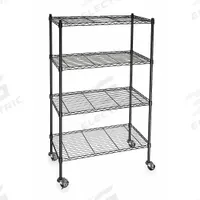 APPROVED VENDOR Wire Shelving Unit: 36 in x 24 in x 68 in, Dry, Split Sleeve, 4 Shelves, Black (MPN 3TPD6). Key specifications — attr15738: Black; attr14157: Powder Coated; attr14150: Dry; attr14159: Round; attr5304: 4; attr14155: (2) Swivel with Brakes; attr14158: Steel; attr14156: Polymer.
