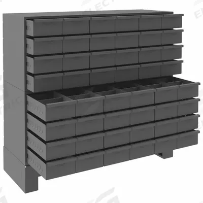 DURHAM MFG Drawer Bin Cabinet: 34 in x 12 1/4 in x 33 3/4 in, 48 Drawers, Stackable - Metal Small Parts Drawer Cabinets with Base