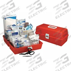FIRST AID ONLY First Aid Kit and Housing: Gen Purpose, 1 People Served, 102 Components, Plastic (MPN 3100). Key specifications — Adhesive Bandages Included: (4) Knuckle Bandages; Application: General Purpose; Brand: FIRST AID ONLY; Housing Color: Orange; Housing Material: Plastic; Includes Oral or Inhalant Medication: No Medication Included; Mountable: Portable; Oral and Inhalant Medicinals Included: No Oral/Inhalant Medicinals.