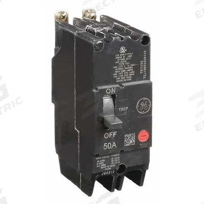GE Molded Case Circuit Breaker: 50 A Amps, 14kA at 277/480V AC, Fixed, Lug - TEY-Frame GE Molded Case Circuit Breakers