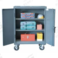 STRONG HOLD Storage Cabinet: Casters, 24 in x 20 in x 44 in, Swing, Padlock Hasp, 2 Shelves, Adj (MPN 23-202CA). Key specifications — Frame Assembled: Assembled; Cabinet Finish: Baked Enamel; Cabinet Material: Steel; Base Type: Casters; Cabinet Color: Dark Gray; Shelf Adjustability: Adjustable; Cabinet Storage Components: Shelves; Brand: STRONG HOLD.