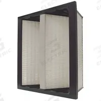 GRAINGER V-Bank Air Filter: 24 in x 24 in x 12 in, Fiberglass, Single Header, 2 Vs, Downstream Face (MPN 33E917). Key specifications — Brand: GRAINGER; Frame or Header Material: Plastic; Media Material: Fiberglass; Filters Out: Cooking Oil.