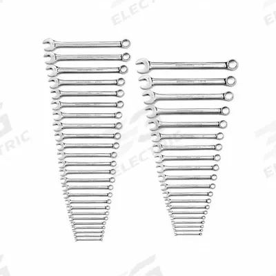 GEARWRENCH Combination Wrench Set: Alloy Steel, Chrome, 44 Tools, 15° Head Offset Angle - SAE & Metric 12-Point Combination Wrench Sets