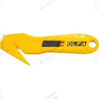 OLFA Hook-Style Safety Cutter: 6 1/4 in Overall Lg, Straight Handle, Textured, Steel, Yellow (MPN SK-10). Key specifications — attr307620: Yellow; attr307617: Straight; attr307618: Textured; attr307619: Steel; attr307627: Includes Tape Splitter; attr324885: OLFA.