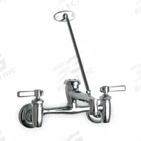 CHICAGO FAUCETS Straight Service Sink Faucet: Wall, Widespread, Cast Brass, Polished Chrome, Arc (MPN 897-CP). Key specifications — Color/Finish: Polished Chrome; Includes: Pail Hook.