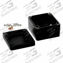 HAMMOND Enclosure: Die-Cast Aluminum, 2 in x 3 in x 2 in, NEMA 12/13/4/4X/6/6P, Screw On (MPN 1590Z100BK). Key specifications — Brand: HAMMOND; Closure Method: Screws; Knockouts: Not Included.