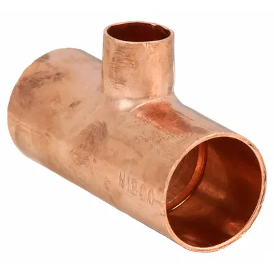 NIBCO Sweat Fitting Tee: 1 in CTS x 1 in CTS x 1/2 in CTS, Cup x Cup x Cup - Wrot Copper Tube Fittings