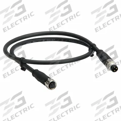 HARTING Cordset: M8 Female Straight X M8 Male Straight, 3 Pins, Black, PUR - Double-Ended Cordsets with PUR Jacket for Twisting Applications