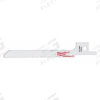 MILWAUKEE Reciprocating Saw Blade: 18 Teeth per Inch, 3 5/8 in Blade Lg, 0.04 in Blade Thick, 5 PK (MPN 48-00-5163). Key specifications — attr1109198: 18; attr1109200: Rigid for Straight Cuts; attr1109201: Straight; attr1109209: MILWAUKEE.