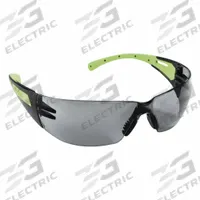 SELLSTROM Safety Glasses: Smoke Lens, Frameless, Hard Coat, Black/Green Frame, XM300 Series (MPN S71101). Key specifications — Brand: SELLSTROM; Frame Color: Black/Green; Lens Color: Smoke.