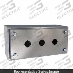 HAMMOND Push Button Enclosure: 22mm, 3 Holes, 304 Stainless Steel, NEMA 12/3R/4/4X (MPN HYMPB3SS). Key specifications — Brand: HAMMOND; Environments & Applications: Indoor Dust & Water Droplets.