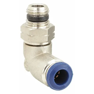 AIGNEP USA Push-Fit Elbow Fitting: 1/4 in OD x 1/8 in Pipe Size, Push-to-Connect x MNPT - Nickel-Plated Brass Tube Fittings