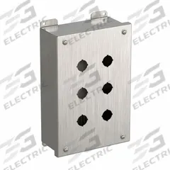 HAMMOND Push Button Enclosure: 22mm, 6 Holes, 304 Stainless Steel, NEMA 3R/4/4X (MPN 1435MSSH). Key specifications — Brand: HAMMOND; Environments & Applications: Washdown-Corrosion-Resistant.