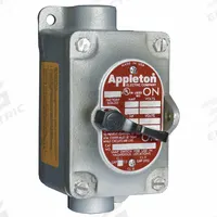 APPLETON ELECTRIC Tumbler Switch: 1 Gang, 3-Way, 30 A, 277 V AC, Feed-Thru Hub, 1 in Hub Size (MPN EDSC110-F3W3). Key specifications — Brand: APPLETON ELECTRIC.