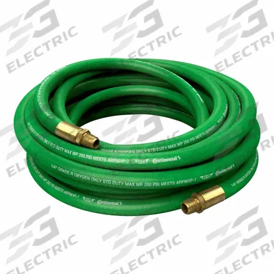 CONTINENTAL Oxygen Hose Assembly: 1/2 in Hose Inside Dia., Green, Male x Male, 25 ft Hose Lg - Grade R Single-Line Welding Hose Assemblies