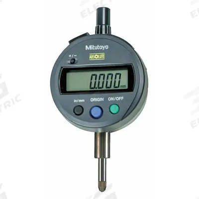 MITUTOYO Digital Indicator: 0 in to 0.5 in /0 mm to 12.7 mm, Inch/Metric, 0.0001 in Accuracy - Digital Indicators with Non-Removable Flat Back