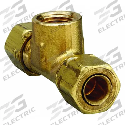 PARKER Compression Tee Fitting: 1/4 in OD x 1/4 in OD x 1/8 in Pipe Fitting Size, Brass - Self-Aligning Brass Compression Fittings