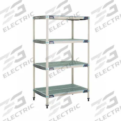 METRO Plastic Industrial Shelving: 24 in x 36 in, 62 in Overall Ht, 4 Shelves - Harsh-Environment Antimicrobial Stationary Plastic Shelving