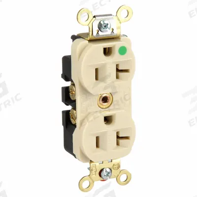 HUBBELL Receptacle: Hospital Grade Fed. Spec., Duplex, 5-20R, Ivory, 125V AC, 20 A - General Purpose Receptacles