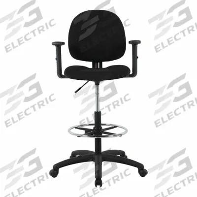 APPROVED VENDOR Drafting Chair: Adj-Arm Drafting Chairs, Ht, Black, Fabric Material - Adjustable-Arm Office Chairs