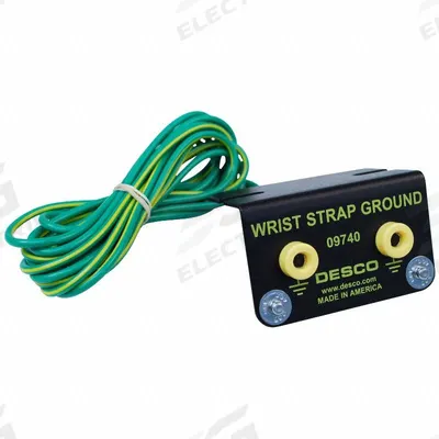 DESCO Grounding Block: 10 ft Cord Lg, Ring Terminal, Straight, Double Banana Jack - Ring Terminal-Connecting Antistatic Cords