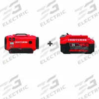 CRAFTSMAN Inflator: V20*, 160 psi Max., 20 in Hose Lg, Cordless, 4.0 Ah, 20V DC (MPN CMCE520B/CMCB204). Key specifications — Power Source: Cordless; Battery Capacity: 4.0 Ah; Included Acccessories_Tool, Battery, Charger: 1 Battery, No Charger.