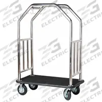 HOSPITALITY 1 SOURCE Bellman Cart: 2 in Frame Dia, 48 in Overall Lg, 27 in Overall Dp, Black, Black (MPN ESSSBB-8). Key specifications — attr1036728: HOSPITALITY 1 SOURCE; attr1036739: Stainless Steel; attr1036747: Bellman Cart.