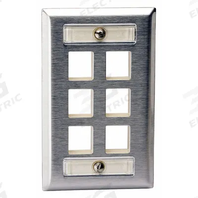 HUBBELL PREMISE WIRING Wall Plate: Gray, 1 Gang, 6 Port, Flat Module, Stainless Steel - Keystone Wall Plates