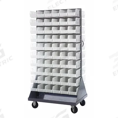 QUANTUM STORAGE SYSTEMS Mobile Louvered Floor Rack: 36 in x 24 in x 72 in, 120 Bins Included - Vertical Mobile Louvered Racks with Bins