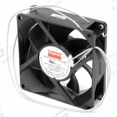 Dayton Axial Fan: 28 cfm_29 cfm Airflow @ 0.000 in SP, 3 1/8 in Ht, 1 in Dp, Lead Wires - Standard Square Axial Fans