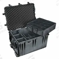 PELICAN Protective Case: 19 5/8 in x 28 1/4 in x 17 5/8 in Inside, Dividers, Black, 4 Wheels, IP67 (MPN 1664). Key specifications — Handle Style: Retractable; Brand: PELICAN; Case Closure Type: Double Throw.