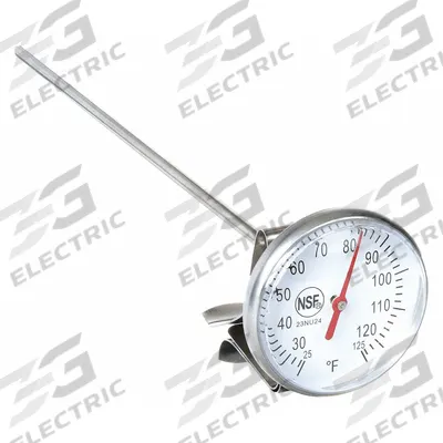 APPROVED VENDOR Dial Pocket Thermometer: 25°F to 125°F, +/- 2°F, 8 in Stem Lg - NSF-Rated Vat & Pan Clip-On Dial Thermometers