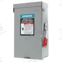 SIEMENS Safety Switch: Non-Fusible, 60 A, Three Phase, 240V AC, Galvanized Steel, Indoor (MPN GNF322A). Key specifications — attr867131: SIEMENS.