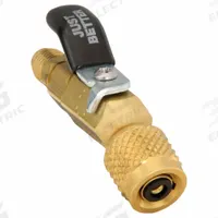 JB INDUSTRIES Mini Ball Valve: 2 in Lg, 45° Angle, Input 1/4 in Female SAE Right-Hand (MPN MBV4-03). Key specifications — Product Type: Mini Ball Valve; Brand: JB INDUSTRIES; Manufacturer Part Number: MBV4-03; Material: Brass.