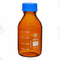 APPROVED VENDOR Media Bottle: 500 mL, Screw-On, GL-45, 182 mm, Amber, Drip-Free Ring, Attached (MPN BMA0500). Key specifications — Closure Type: Screw-On; Mouth Size: Narrow; Screw Closure Size: GL-45; Brand: APPROVED VENDOR; Body Color: Amber.