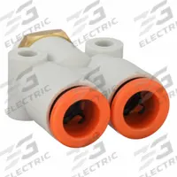 SMC Push-Fit Wye Fitting: 5/16 in OD x 5/16 in OD x 1/8 in Pipe x 5/16 in Pipe Size, White (MPN KQ2U09-34AS). Key specifications — Brand: SMC.