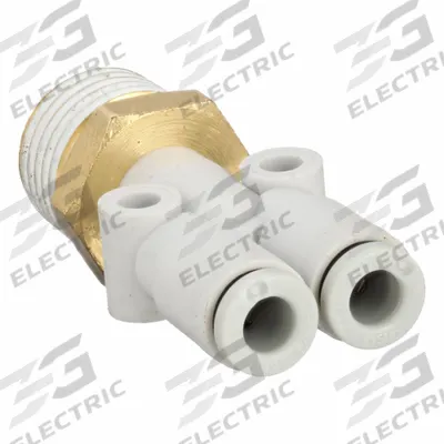 SMC Push-Fit Wye Fitting: 4 mm OD x 4 mm OD x 1/4 in Pipe x 4 mm Pipe Size - Polybutylene & Brass Tube Fittings