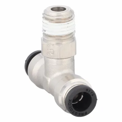 PARKER Push-Fit Tee Fitting: 5/16 in OD x 5/16 in OD x 1/4 in Pipe Size, Brass - Nickel-Plated Brass Tube Fittings
