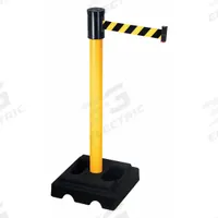 RETRACTA-BELT Barrier Post with Belt: Black/Yellow, Diagonal Stripe, No Legend, 15 ft Belt Lg (MPN 322PYW-BYD). Key specifications — Base Material: Rubber; Belt Color: Black/Yellow; Brand: RETRACTA-BELT; Post Material: Vinyl; Post Color: Yellow; Message: No Legend.