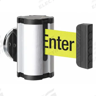 LAVI Retractable Belt Barrier: Magnet, 10 ft Belt Lg, Caution Messaging - Magnetic-Mount Retractable Belt Barriers
