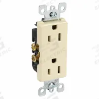 LEVITON Receptacle: Decorator Duplex, 5-15, Ivory, 125V AC, 15 A, 2 Pole / 3 Wire (MPN 5325-I)