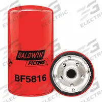 BALDWIN FILTERS Fuel Filter: Spin-On, 3 11/16 in Outside Dia, 13/16"-12 Thread Size, Diesel Fuel (MPN BF5816). Key specifications — attr1137520: BF5816; attr434022: BALDWIN FILTERS; attr427730: Cellulose; attr427731: Integral Gasket; attr1017112: Buses; attr1017113: Detroit.