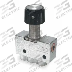ARO Manual Air Control Valve: 200, Two-Way / Two-Position, Panel, Black, 4 scfm Flow Rate - Max (MPN 224-2-C). Key specifications — attr1092903: Black; attr1086905: Spring Return; attr1086907: 200; attr1086914: Normally Closed; attr1086904: Manual Air Control Valve; attr1086871: 224-2-C.