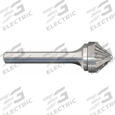 APPROVED VENDOR Carbide Bur: 90° Cone, SK-5, Double Cut, 1/2" x 1/4" Head - Double-Cut 90-Degree Cone Burs