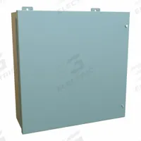 HAMMOND Enclosure: Steel, 20 in x 20 in x 7 in, NEMA 12, w/Panel, Solid Cover, Hinged (MPN 1418JD7). Key specifications — Brand: HAMMOND; Closure Method: Screws; Knockouts: Not Included.