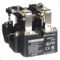 SCHNEIDER Open Power Relay: Surface Mounted, 30 A Current Rating, 120V AC, DPDT, 8 Pins/Terminals (MPN 8501CO16V20). Key specifications — Brand: SCHNEIDER; Base Type: Square; Mounting Style: Through Panel; Electrical Connection: Screw Clamp; Manufacturer Part Number: 8501CO16V20; Series: 8501C Series.