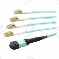 FIBERTRONICS MPO Breakout Cables: Multi-Mode, 1 m Lg, MPO / UPC Female End 1, LC / UPC End 2, Aqua (MPN MPO-QSFP-OM3-8LC-1M). Key specifications — Fire Rating: Plenum; Fiber Type: OM3; Brand: FIBERTRONICS; End 1 Connection Gender: Female; End 1 Contact Type Finish: UPC; End 2 Contact Type Finish: UPC; _MPO Cable Connector Design: (1) 8F Corning MPO Female (Aqua) x (8) LC/UPC (Aqua); _Fiber Optic Cable Style: 50/125µ OM4.