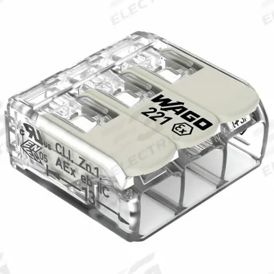 WAGO Lever Wire Connector: 3 Port, 20 AWG – 10 AWG Solid Wire Size Range, 30 A - Compact Lever Wire Connectors