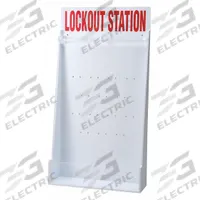 BRADY Lockout Station: 4 Components Included, Lockout Station, No Padlocks, Lockout Board (MPN 50997). Key specifications — Visibility Inside: Board Only; Station Type: Lockout Station; Mounting Location: Wall; Portable: No; Material: Polystyrene; Cover Type: Open Front; Filled: No; Includes: (4) Hooks.
