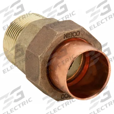 NIBCO Sweat Fitting Union: 1 1/4 in CTS x 1 1/4 in Pipe, Cup x MNPT, Bronze (MPN 7334LF-114) - Low-Lead Cast Copper & Bronze Tube Fittings